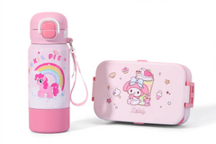 Single Layer Lunch Box & Thermos Funtainer Insulated Water Bottle Set – Portable School, Student, Office & Picnic Meal Container with Leak-Proof Hydration Bottle