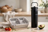 Stanley-Style Stainless Steel Tumbler with Handle & Straw + Portable Stainless Steel Compartment Lunch Box – Insulated, Durable, Student & Office Meal Set