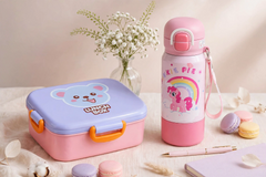 Plastic Cartoon Animal Lunch Box with Tableware & Thermos Funtainer Insulated Water Bottle Set – Panda, Koala & Monkey Kids School Lunch and Hydration Combo