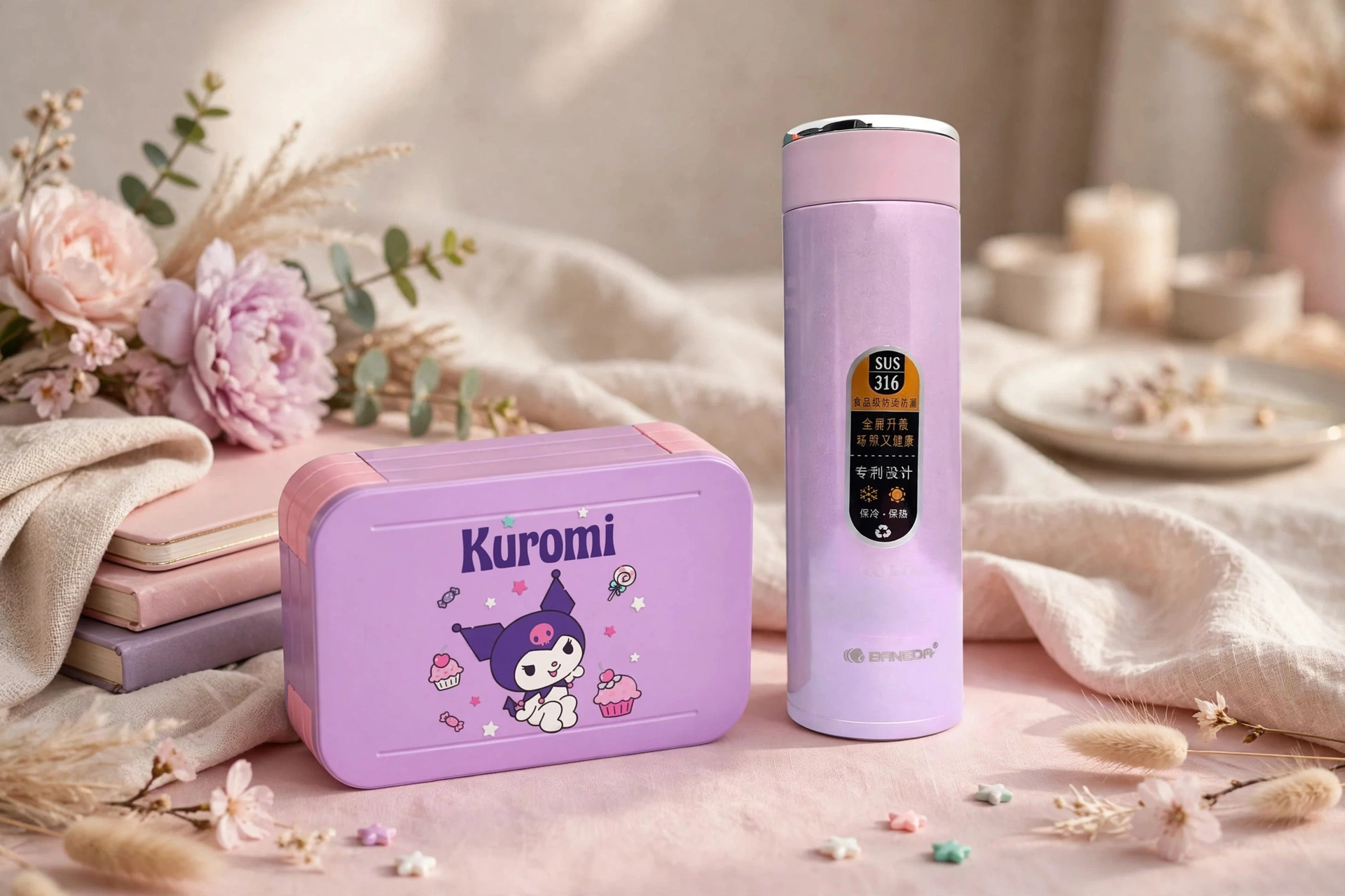 Sanrio Character BPA-Free Insulated Lunch Box & Bangda YASI 500ml Vacuum Insulated Stainless Steel Bottle Set – Kids School Meal and Hydration Combo