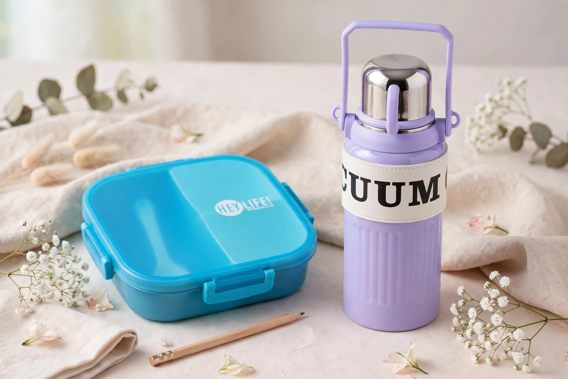 Stainless Steel Portable Handheld Water Bottle & Sealed Three-Compartment Square Lunch Box Set – Leak-Proof Student Meal and Hydration Combo for School, Office & Travel