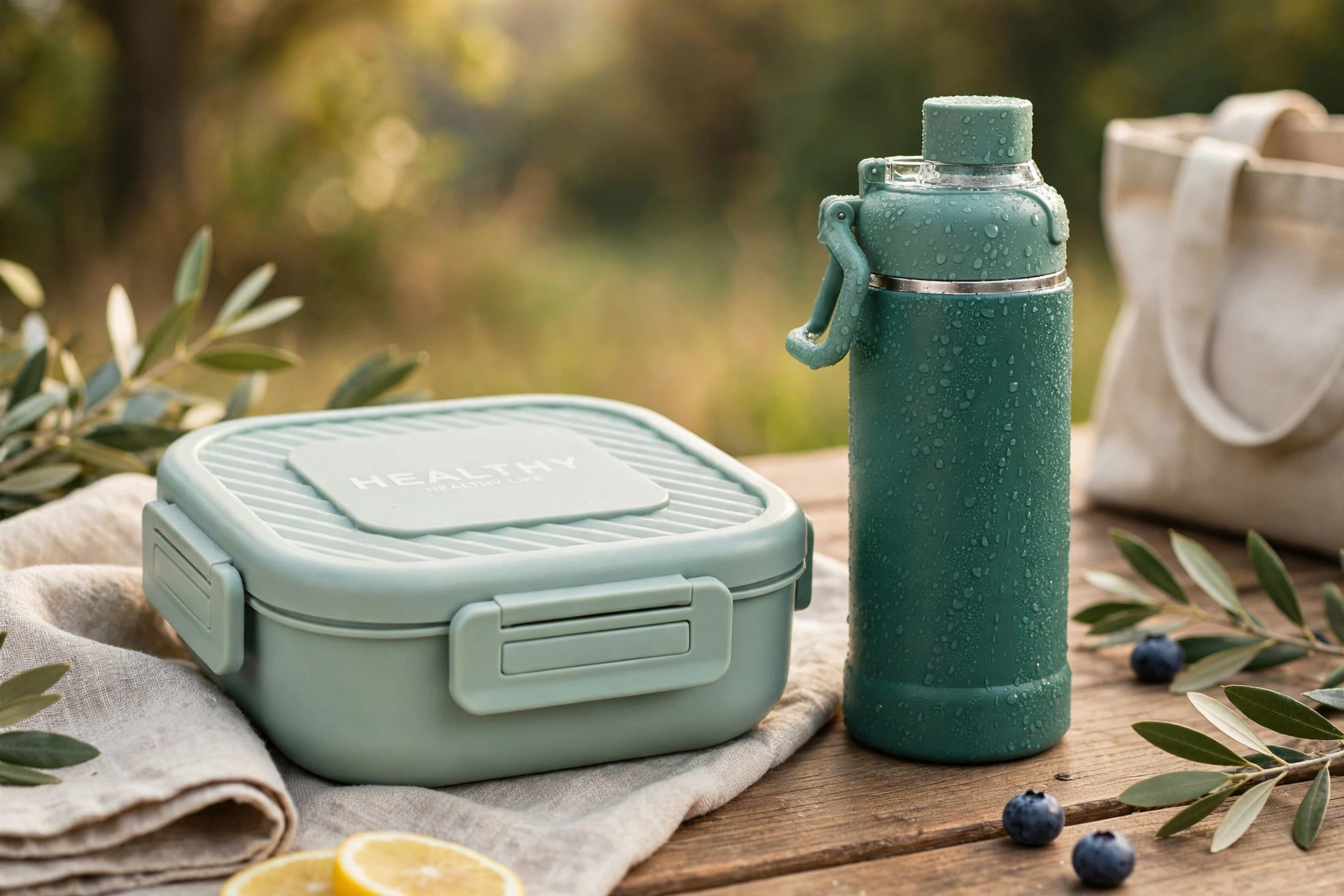 Student Nordic Style Plastic Compartment Lunch Box & Vacuum Insulated Stainless Steel Water Bottle Flask Set – Portable Leak-Proof School Meal and Hydration Combo for Students, Office & Travel