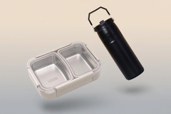Stanley-Style Stainless Steel Tumbler with Handle & Straw + Portable Stainless Steel Compartment Lunch Box – Insulated, Durable, Student & Office Meal Set