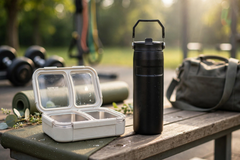 Stanley-Style Stainless Steel Tumbler with Handle & Straw + Portable Stainless Steel Compartment Lunch Box – Insulated, Durable, Student & Office Meal Set