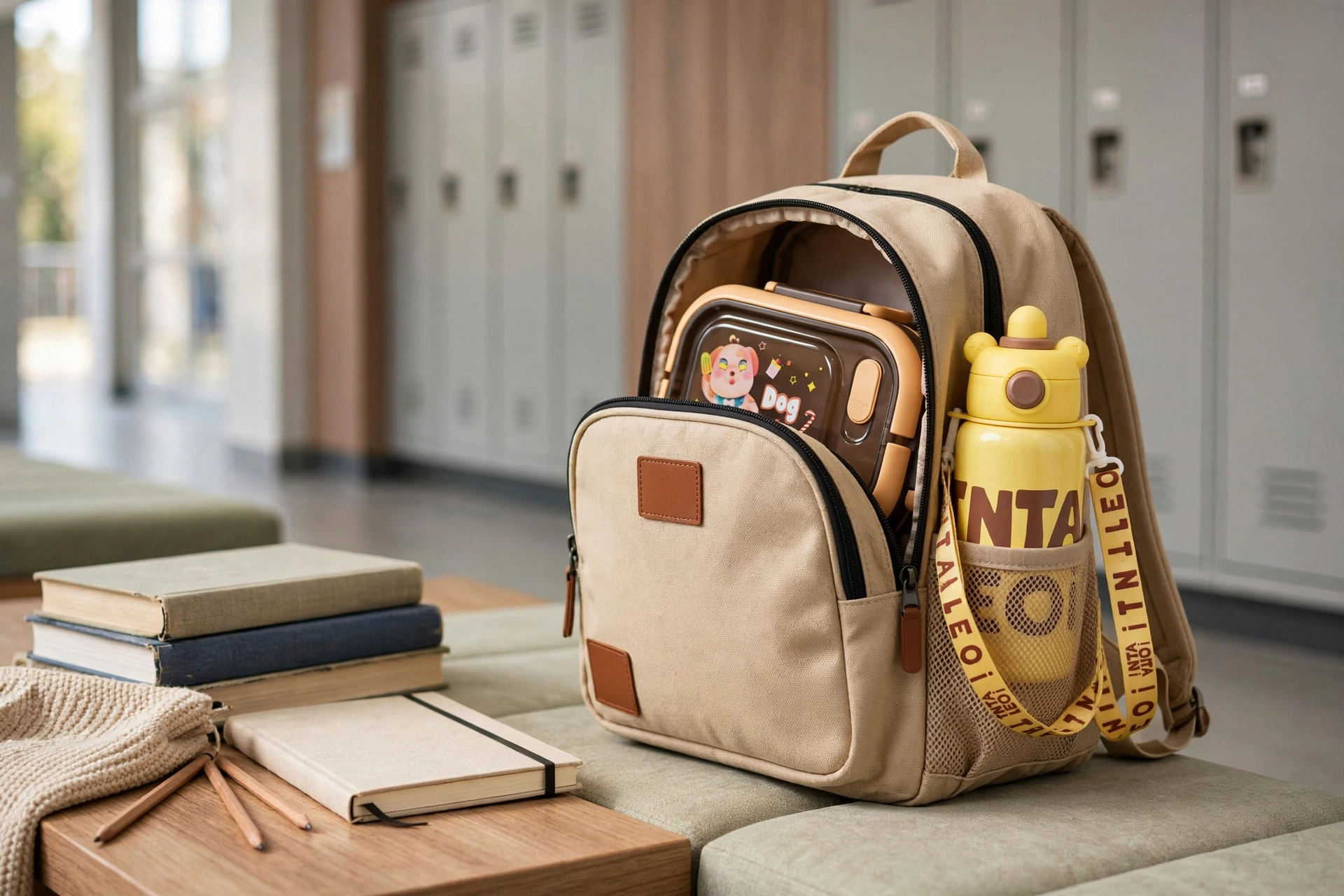 Little Bear Children’s 316 Stainless Steel Crossbody Thermos Water Bottle & Microwave-Safe Compartment Lunch Box Set – Portable School Meal Prep and Hydration Combo