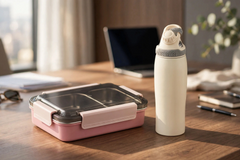 Stainless Steel Compartment Lunch Box & Aqua Sport Pro Leak-Proof Water Bottle Set – Portable Student Meal & Hydration Combo