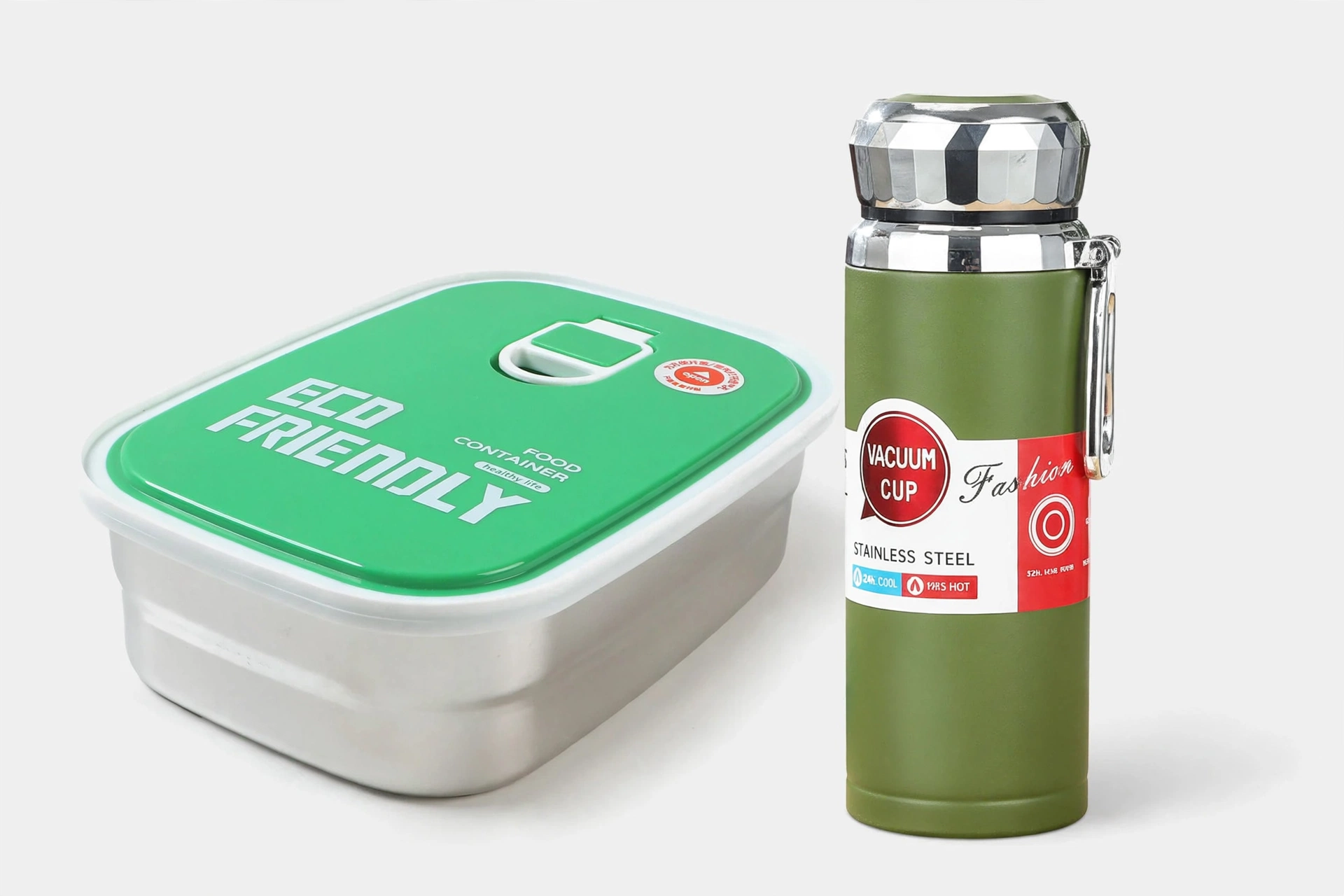 Stainless Steel Vacuum Cup 800ml & Tedemei Rectangle Stainless Steel Food Container Set – Premium Leak-Proof Insulated Travel Mug and Portable Lunch Box for Hot & Cold Beverages, School, Office & Travel