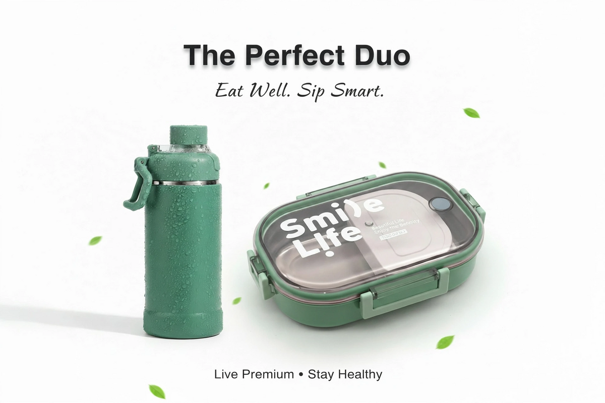 Vacuum Insulated Stainless Steel Lunch Box & Water Bottle Flask Set — Premium Leak-Proof Food Container & 900ml Thermal Bottle Duo