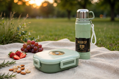 Stainless Steel Compartment Lunch Box & Premium Adventure Leakproof Vacuum Flask Set – Portable Insulated Meal & Thermal Bottle Combo for School, Office, Travel & Outdoor Use