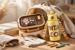 Little Bear Children’s 316 Stainless Steel Crossbody Thermos Water Bottle & Microwave-Safe Compartment Lunch Box Set – Portable School Meal Prep and Hydration Combo