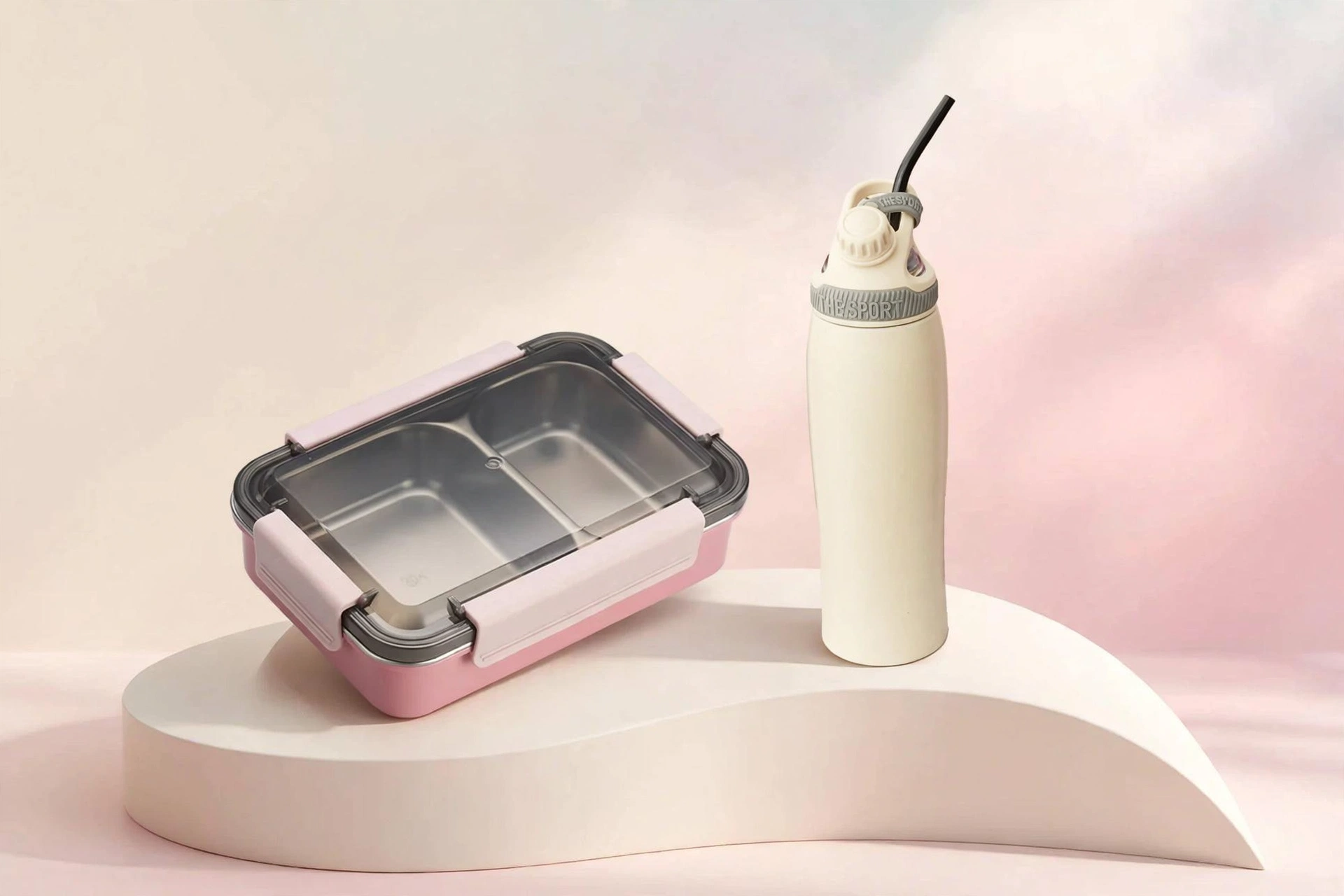Stainless Steel Compartment Lunch Box & Aqua Sport Pro Leak-Proof Water Bottle Set – Portable Student Meal & Hydration Combo