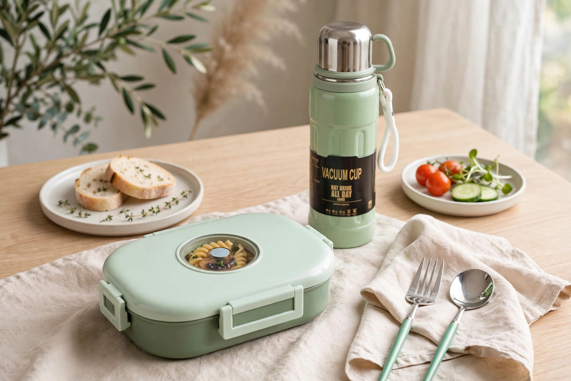 Stainless Steel Compartment Lunch Box & Premium Adventure Leakproof Vacuum Flask Set – Portable Insulated Meal & Thermal Bottle Combo for School, Office, Travel & Outdoor Use