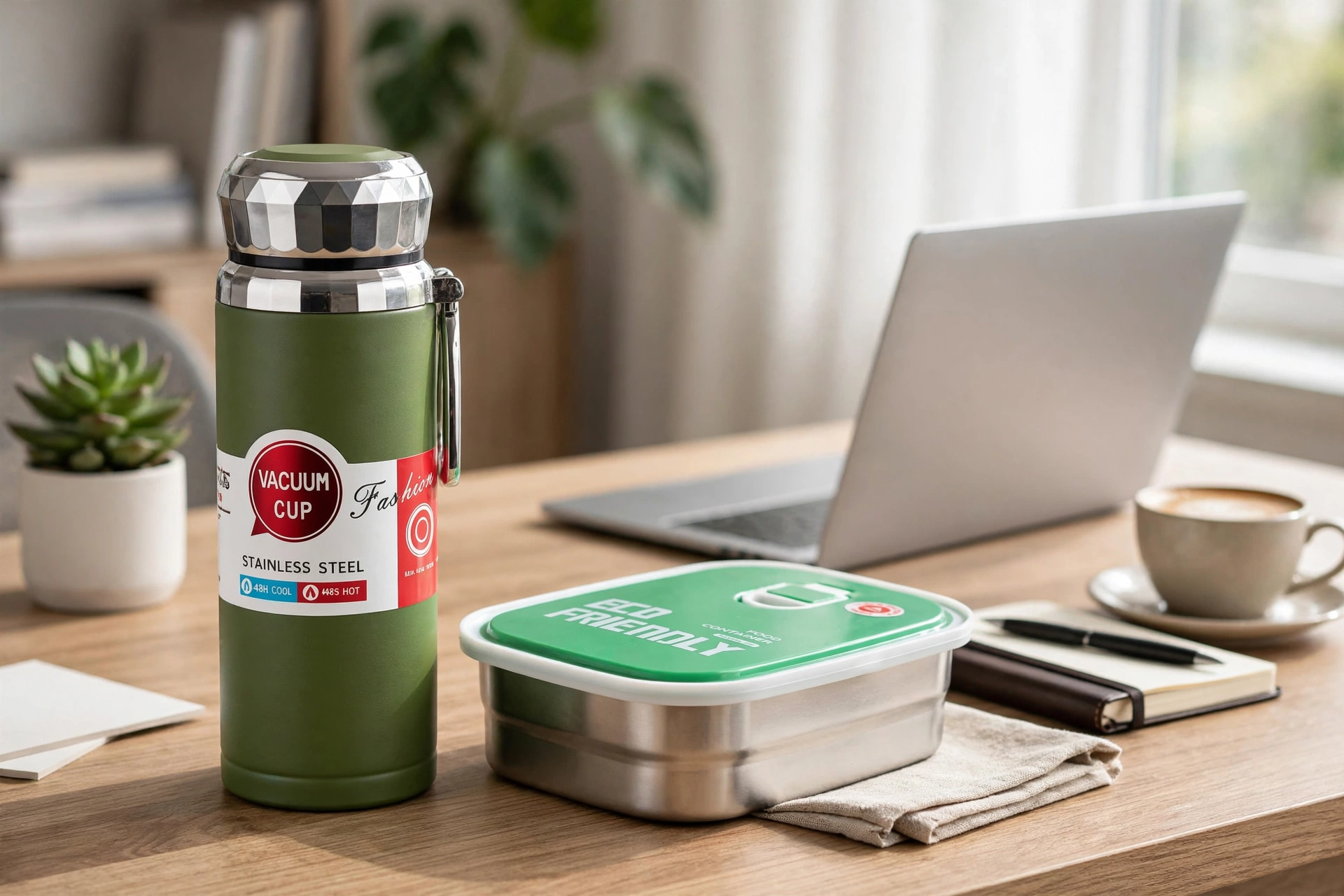 Stainless Steel Vacuum Cup 800ml & Tedemei Rectangle Stainless Steel Food Container Set – Premium Leak-Proof Insulated Travel Mug and Portable Lunch Box for Hot & Cold Beverages, School, Office & Travel