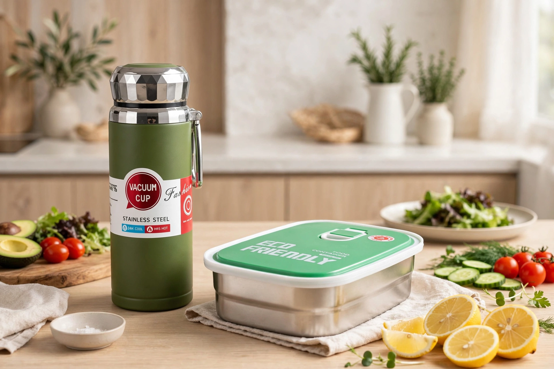 Stainless Steel Vacuum Cup 800ml & Tedemei Rectangle Stainless Steel Food Container Set – Premium Leak-Proof Insulated Travel Mug and Portable Lunch Box for Hot & Cold Beverages, School, Office & Travel