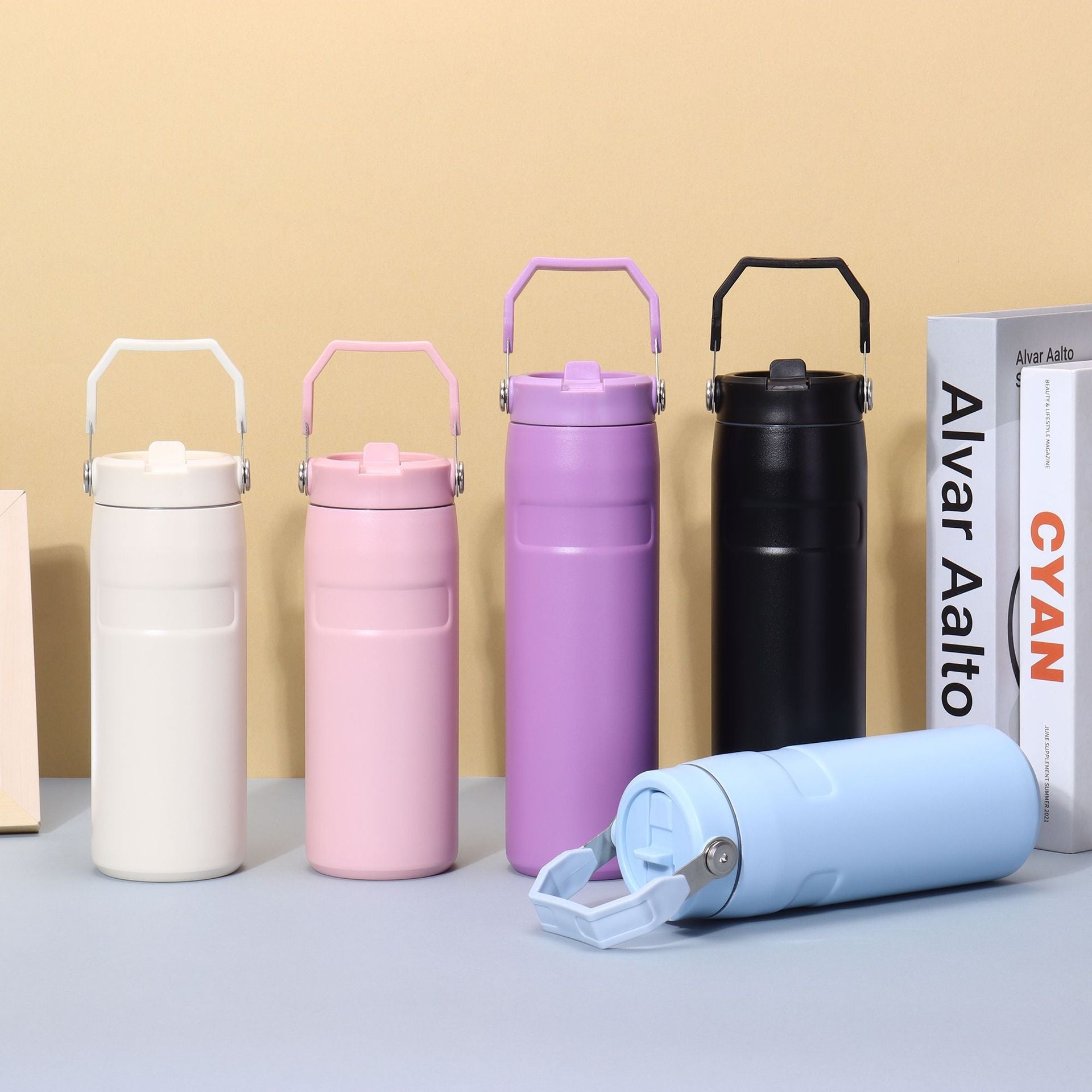 Stanley Style  Stainless Steel Tumbler with Handle & Straw