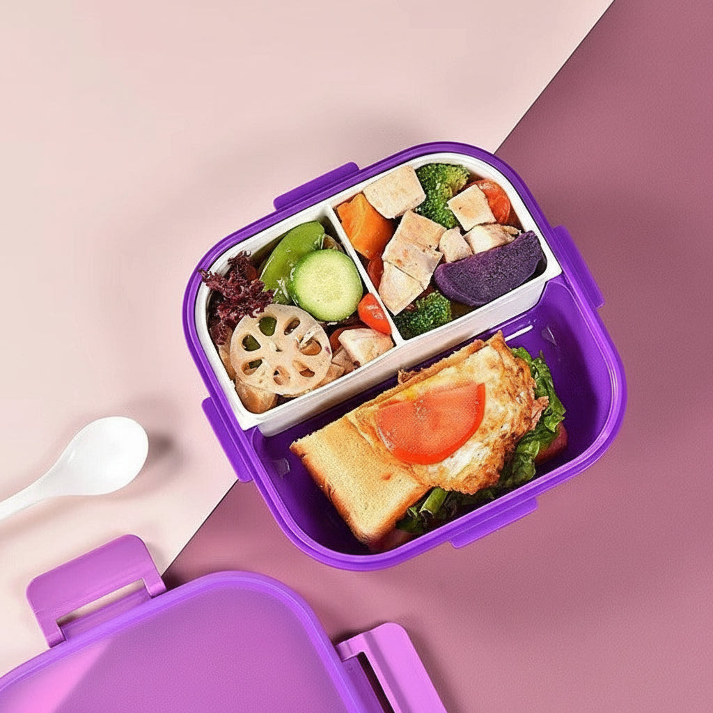Sealed Three-Compartment Lunch Box  – Square Student Lunch Box