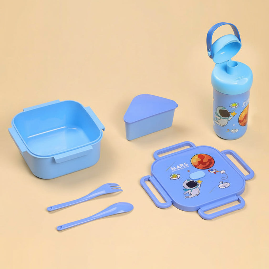 Plastic Sealed Capacity CartoonLunch Box with Spoon and Fork