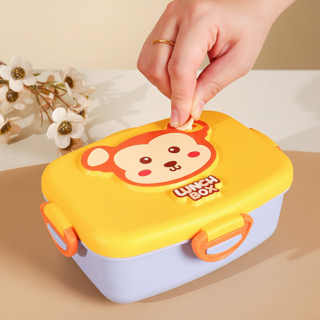 Plastic Cartoon Animal Lunch Box with Tableware - Panda, Koala & Monkey Designs