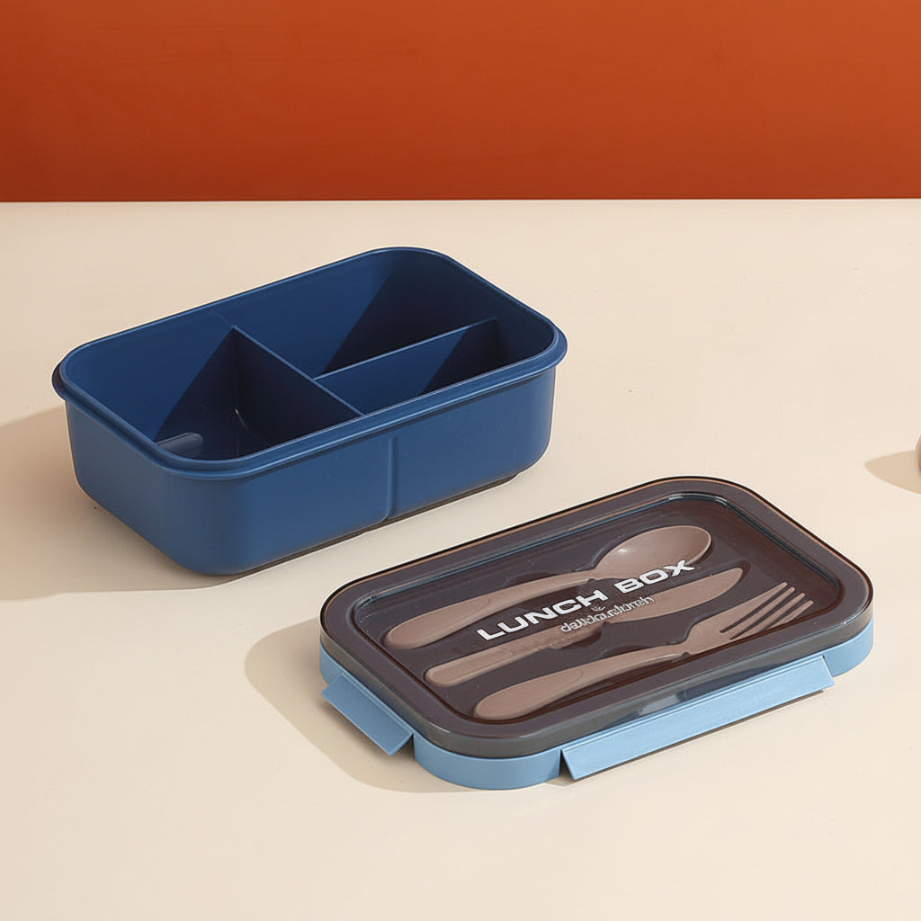 Plastic Student Lunch Box – Nordic Style Compartmentalized Bento Box with Cutlery for Picnic