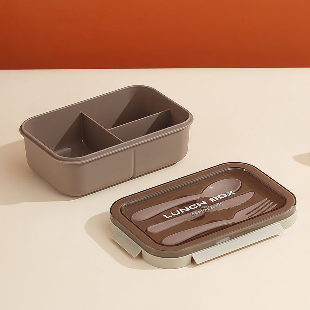 Plastic Student Lunch Box – Nordic Style Compartmentalized Bento Box with Cutlery for Picnic