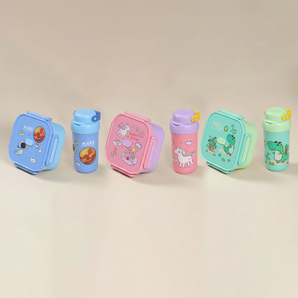Plastic Sealed Capacity CartoonLunch Box with Spoon and Fork