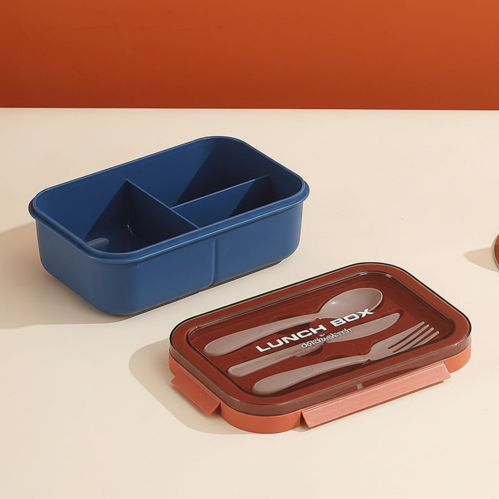 Plastic Student Lunch Box – Nordic Style Compartmentalized Bento Box with Cutlery for Picnic