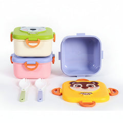 Plastic Cartoon Animal Lunch Box with Tableware - Panda, Koala & Monkey Designs