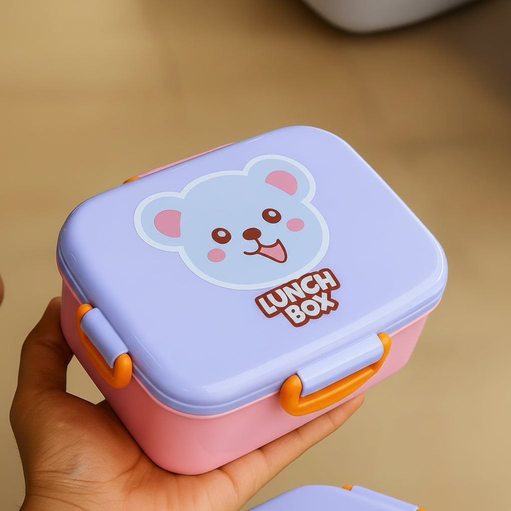 Plastic Cartoon Animal Lunch Box with Tableware - Panda, Koala & Monkey Designs