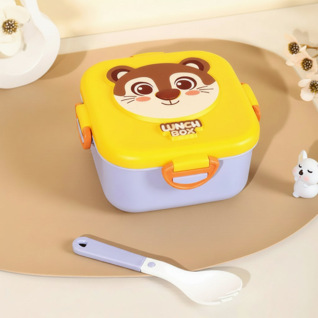 Plastic Cartoon Animal Lunch Box with Tableware - Panda, Koala & Monkey Designs