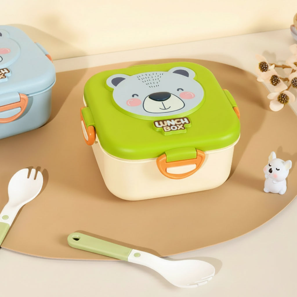 Plastic Cartoon Animal Lunch Box with Tableware - Panda, Koala & Monkey Designs